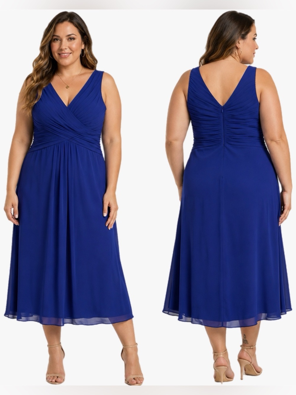 LightInTheBox Royal Blue Chiffon Midi Dress Plus Size 16 Formal Wedding Guest
